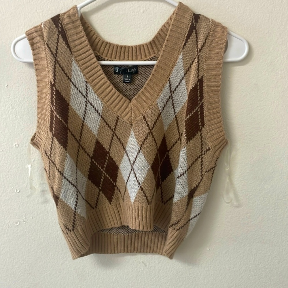 Plaid Vest, Small, Brown , Light brown, white